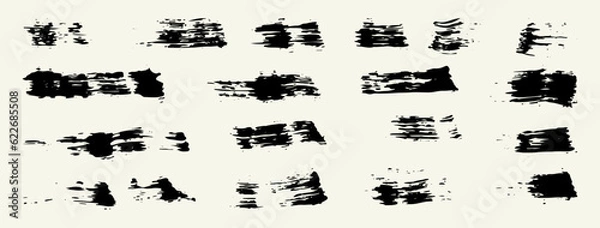 Fototapeta Vector set with paint strokes. Collection of grunge elements: black brush strokes, ink blots on a white background. Vector illustration.