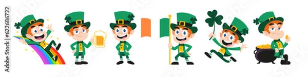 Obraz Vector Cartoon Cute Saint Patrick Characters Illustration Set Isolated