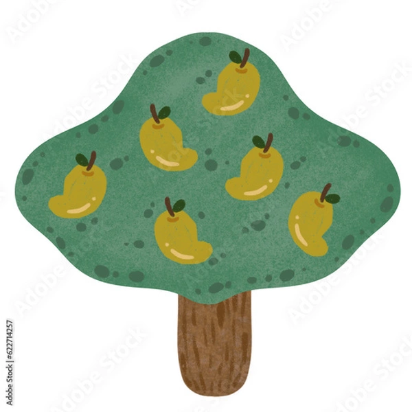 Fototapeta Mango tree, hand drawing on transparent backgound. Printable with high quality.