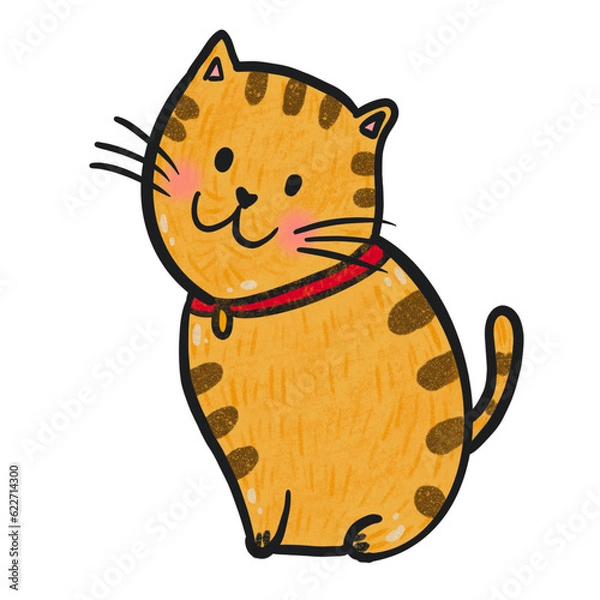 Fototapeta Cute cat with hand drawn on transparent backgound. High quality for printting.