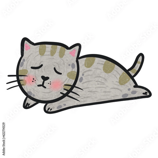 Fototapeta Cute cat with hand drawn on transparent backgound. High quality for printting.