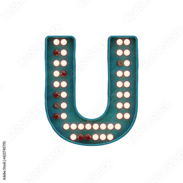 Fototapeta Retro Marquee Lights 3D Alphabet or PNG Letters
