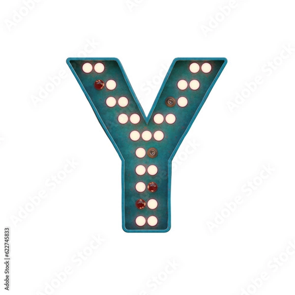 Fototapeta Retro Marquee Lights 3D Alphabet or PNG Letters