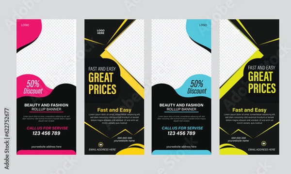 Fototapeta Rollup banner design with shapes minimalistic of different styles for company promotion