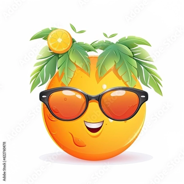 Fototapeta Smiley summer emoticon icon. Smiley emoji summer character .Beach and travel concept. White background. Generative Ai illustration