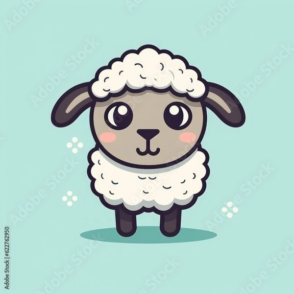 Fototapeta AI generated illustration of adorable cartoon sheep with white fur and soft pink cheeks
