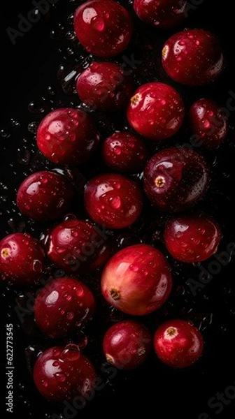 Fototapeta AI generated illustration of fresh cranberries in a dark setting, perfect for backgrounds