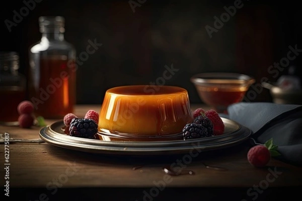 Obraz AI generated illustration of creme caramel served on a plate