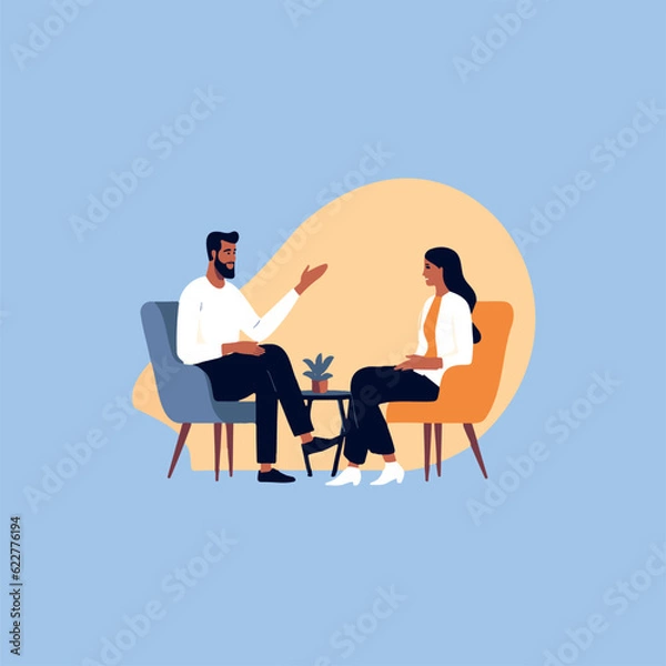 Fototapeta woman and man talking, vector illustration