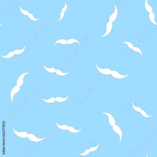 Fototapeta White mustache on blue background seamless pattern