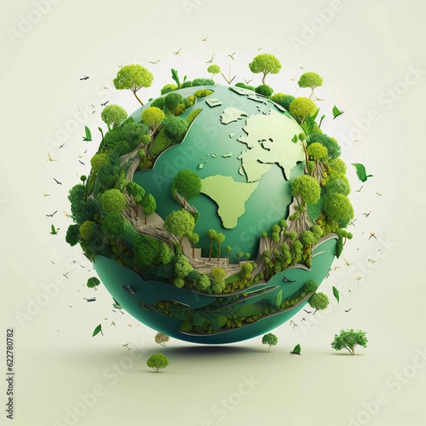 Obraz World environment day concept, Small green world, photo use for save world, Green ecology concept illustration, advertising, poster, cover, Generative ai.