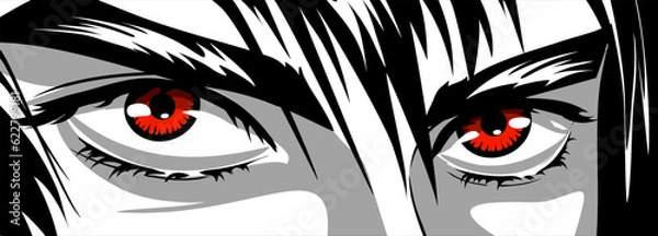 Obraz Red eyes, angry look of a man in manga and anime style.