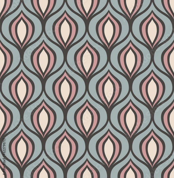 Fototapeta DARK GRAY VECTOR SEAMLESS BACKGROUND WITH PINK AND GRAY ABSTRACT ART DECO FIGURES