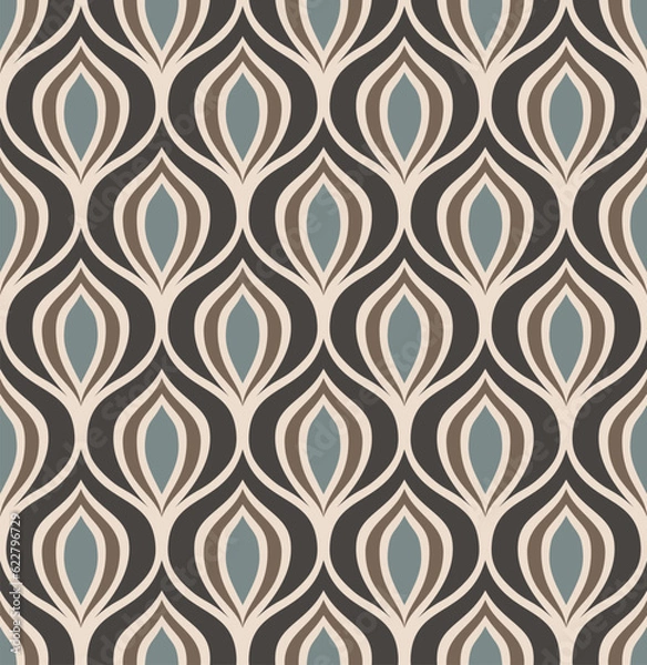 Fototapeta BEIGE VECTOR SEAMLESS BACKGROUND WITH DARK GRAY AND BROWN ABSTRACT ART DECO FIGURES
