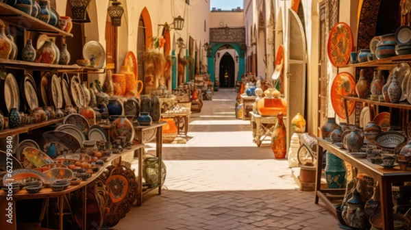 Fototapeta Shopping street in the style of Djerba Houmt Souk and Midoun markets – a souk with classic Tunisian goods. Generative AI.