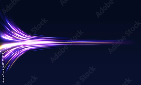 Fototapeta Abstract neon color glowing lines background.	Geometric and dynamic, trendy layout for racing club or sport competition, event poster. Futuristic and motion, race and linear	