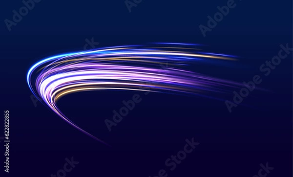 Fototapeta Neon light rays background. Modern abstract high speed movement. Vector blue glowing lines air flow effect. 