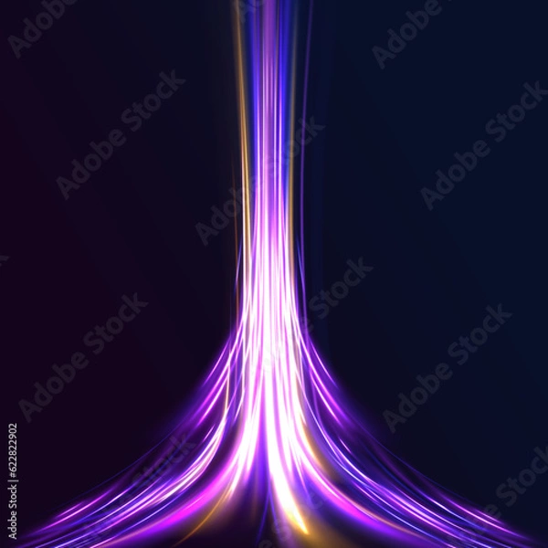 Fototapeta Abstract neon color glowing lines background.	Geometric and dynamic, trendy layout for racing club or sport competition, event poster. Futuristic and motion, race and linear	