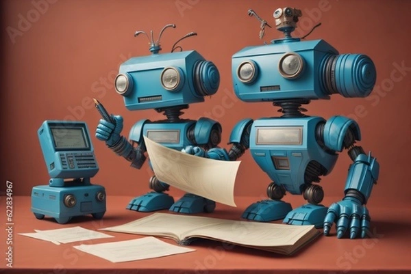 Obraz Technological Robots doing Taxes and Working Created with AI Technology