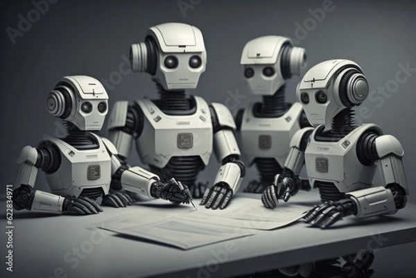 Fototapeta Technological Robots doing Taxes and Working Created with AI Technology