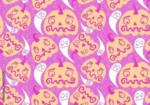 Fototapeta Autumn cartoon harvest season Halloween pumpkins pattern for wrapping paper and linens and fabrics