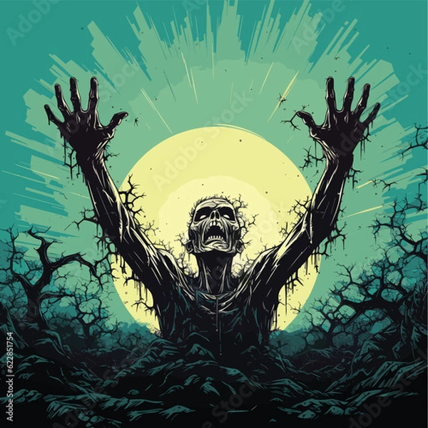 Fototapeta Halloween background with zombie hand vector