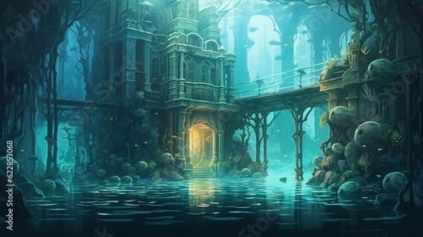 Fototapeta World in the cave. AI generated art illustration.