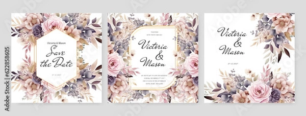 Fototapeta Luxury wedding invitation, birthday and Mothers Day cards, flyer, poster, banner, brochure, email header, post in social networks.