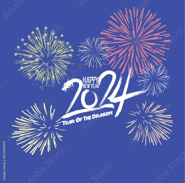 Fototapeta Happy new year 2024. Merry Christmas and Chinese new year