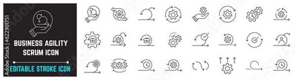 Obraz Agility Editable Stroke Icon, Scrum and Agile software methodology related editable stroke outline icons, Agile Cycle Line Icon Flexible Methodology Work Concept