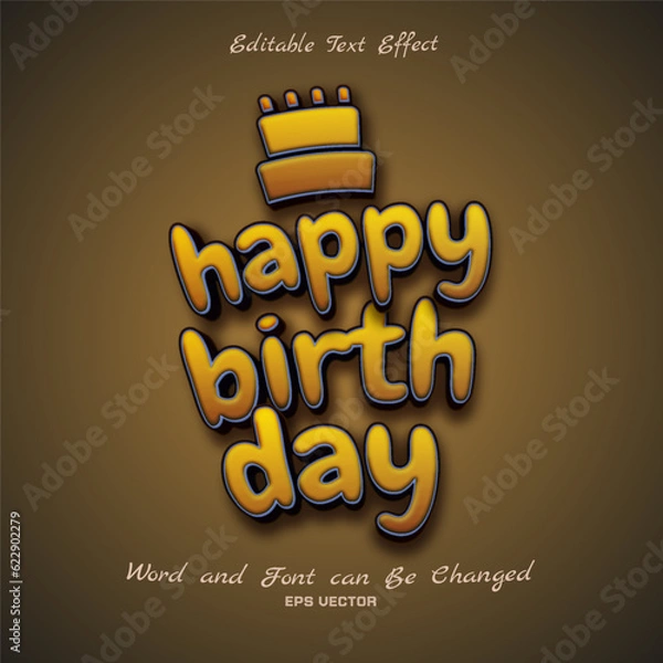 Fototapeta Happy Birth Day Editable Text Effect with beautiful color combination for poster or social media