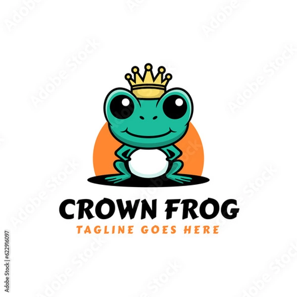 Fototapeta Vector Logo Illustration Crown Frog Mascot Cartoon Style.