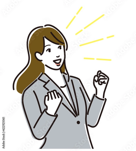 Fototapeta スーツを着たガッツポーズをする女性のイラスト