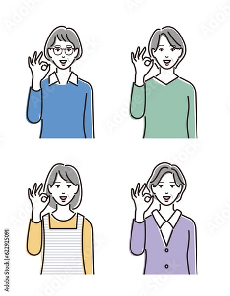 Fototapeta okサインを出すシニア女性のセット