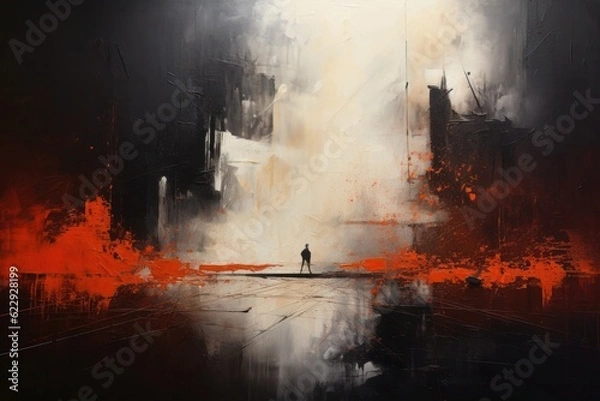 Obraz An acrylic painting showcasing the artist's experimentation with texture and space. Generative AI