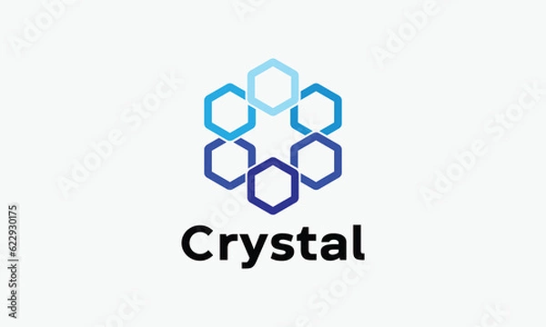 Fototapeta Crystal stone hexagon blue logo vector gemstone corporate business symbol trendy secure modern networking team