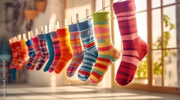Obraz Colorful Socks Hanging to Dry