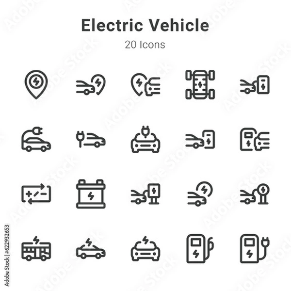 Fototapeta 25 icons collection on electric vehicle on related topics
