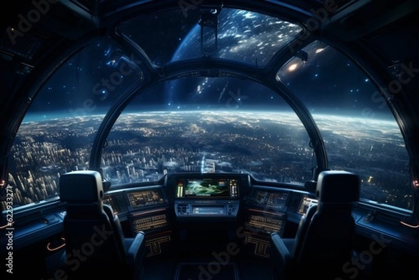 Obraz  View Of Planet From Inside A Space Shuttle, Generative AI