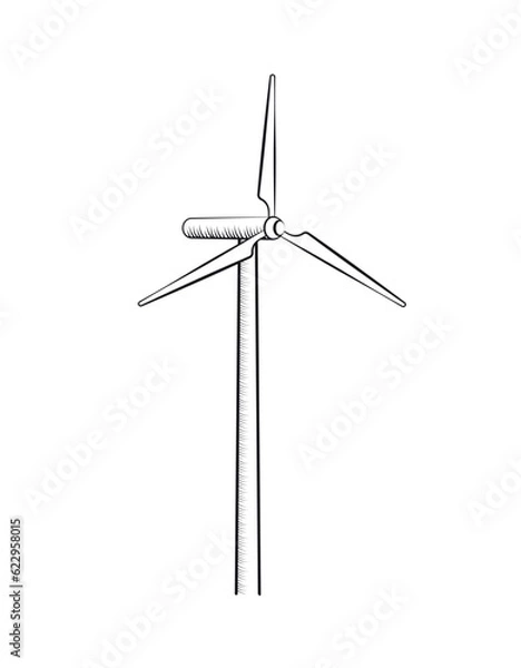 Fototapeta Windmill flat chalk element design. Electricity generation. Editable pictogram isolated on white background. Creative and customizable clipart. Vector illustration for brochure, poster decoration