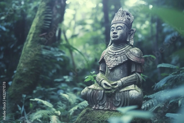 Fototapeta Buddha Statue in the jungle. Generative AI.