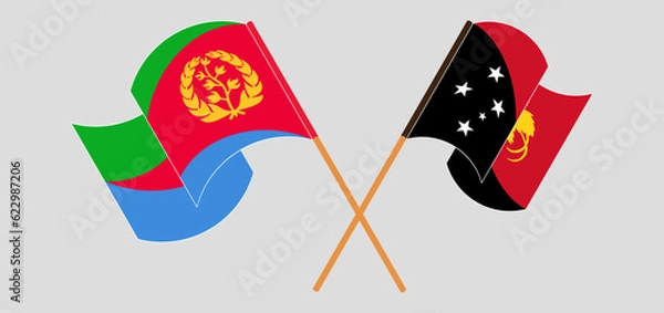 Fototapeta Crossed and waving flags of Eritrea and Papua New Guinea