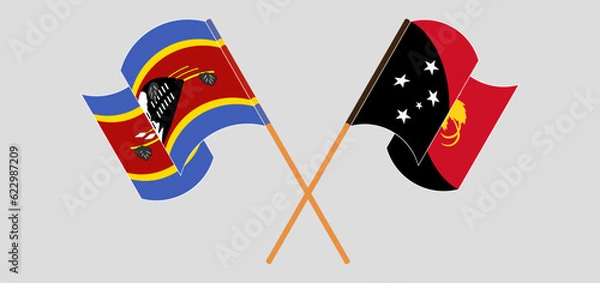 Fototapeta Crossed and waving flags of Eswatini and Papua New Guinea