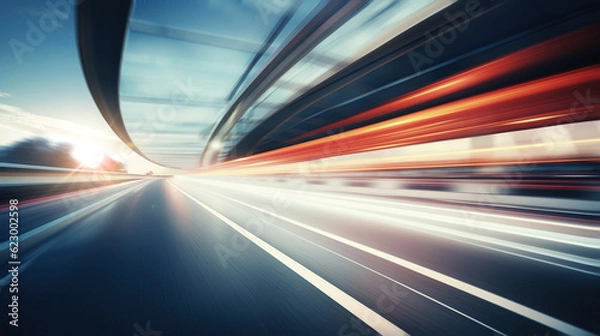 Fototapeta Modern urban road with high speed motion blur. 3D rendering.