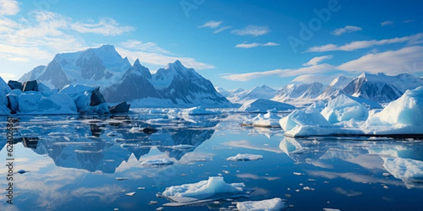 Obraz Ice Icebergs And Snow Covered Rocks Against The Sea Created With The Help Of Artificial Intelligence