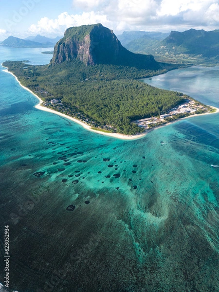 Obraz Incredible view of Le Morne mountain in Mauritius. Picture taken from drone