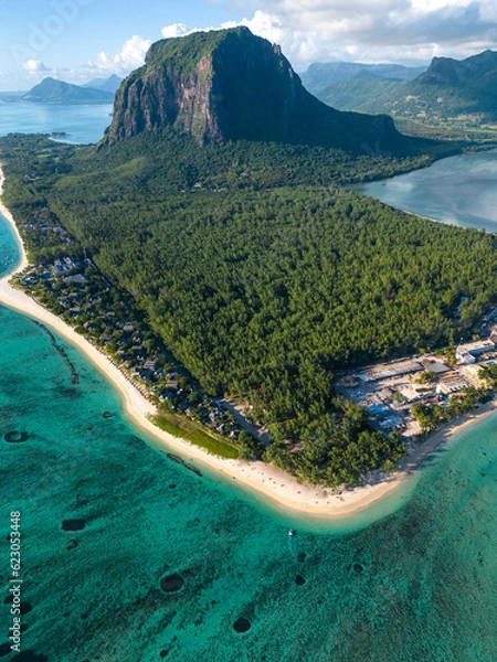 Fototapeta Incredible view of Le Morne mountain in Mauritius. Picture taken from drone