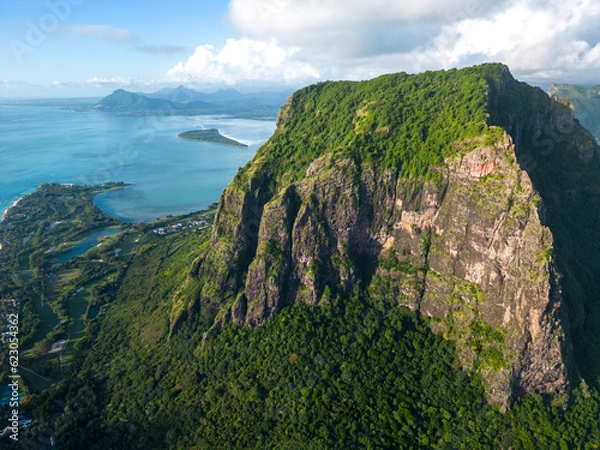 Obraz Incredible view of Le Morne mountain in Mauritius. Picture taken from drone