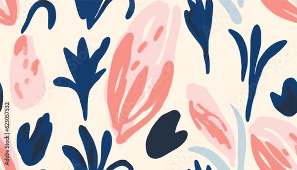 Fototapeta Hand drawn minimal artistic abstract floral print. Creative collage pattern. Fashionable template for design