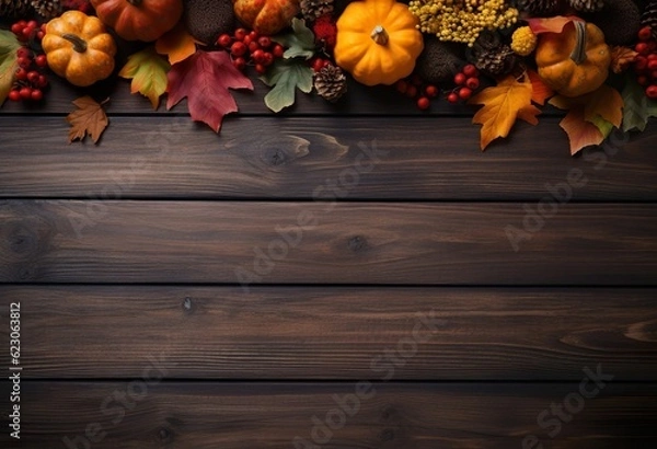 Obraz wood Tabletop with fall themed border.